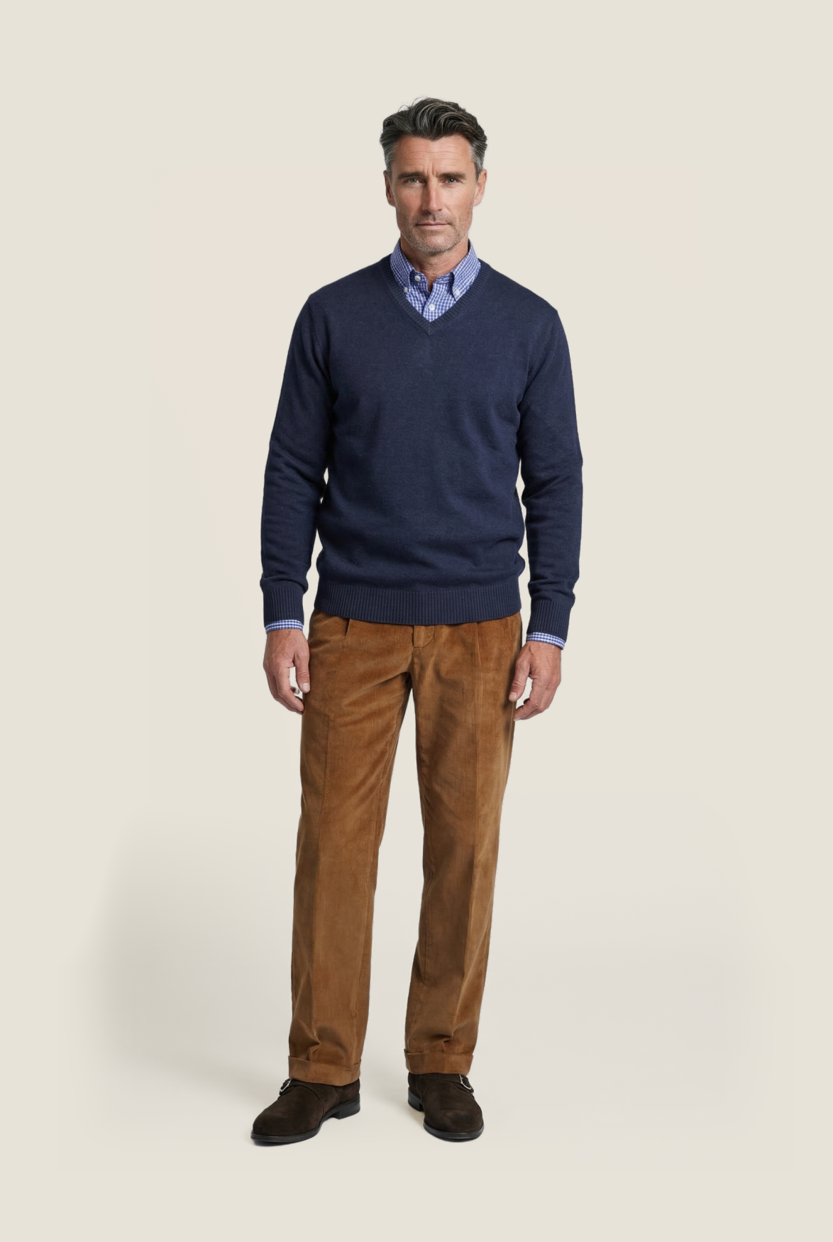 Katoenen V-Hals Pullover | Navy Blauw