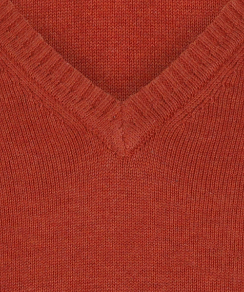 Pullover katoen v-hals | Bruin