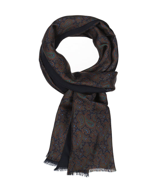 Sjaal Zijde/Wol | Navy Paisley Groen