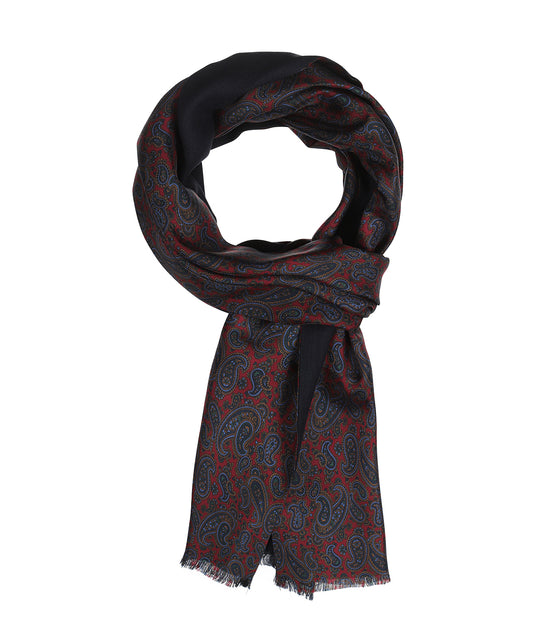 Sjaal Zijde/Wol | Rood Paisley Navy