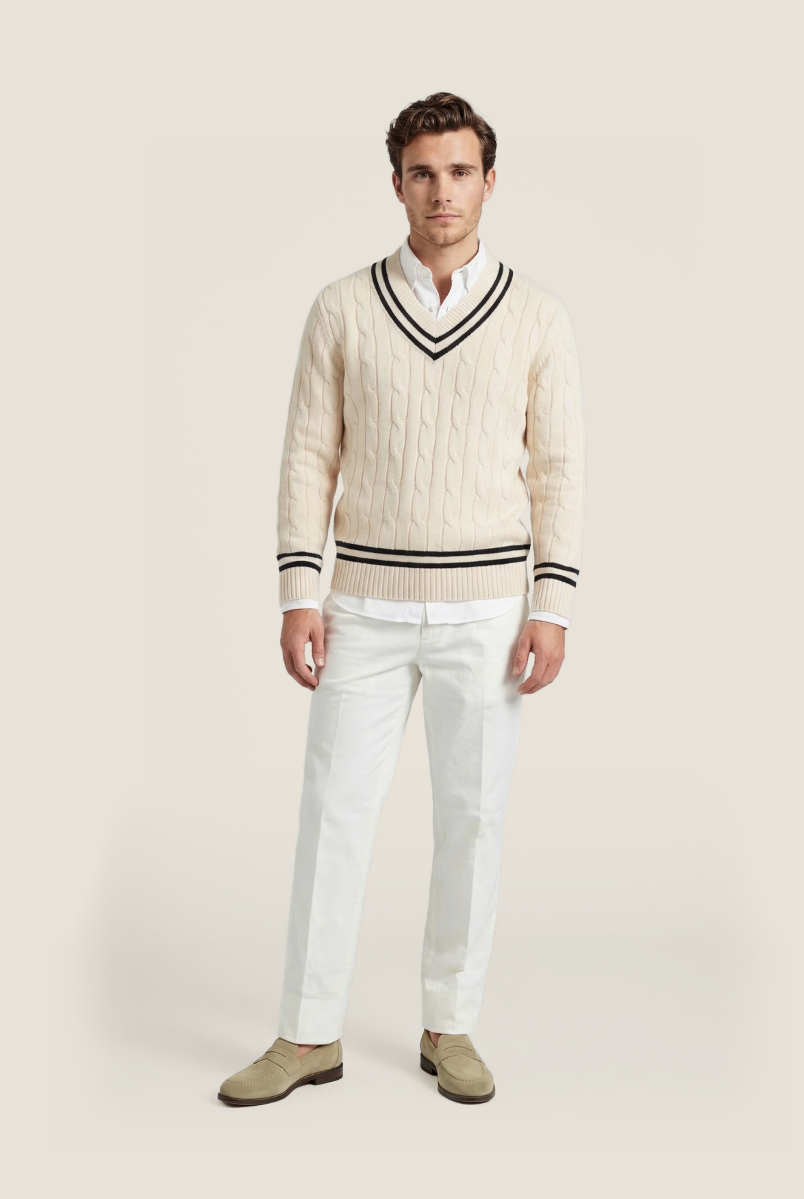 Cricket-Pullover mit V-Ausschnitt | Weiß