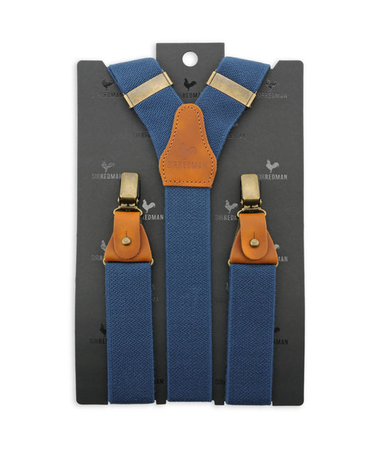 Luxury leather suspenders with clips and tabs | Blue