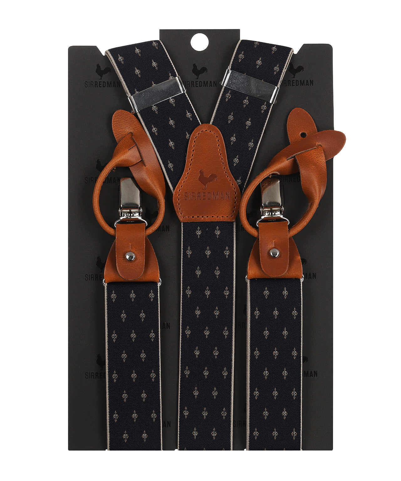 Luxury leather suspenders with clips and tabs | Blue