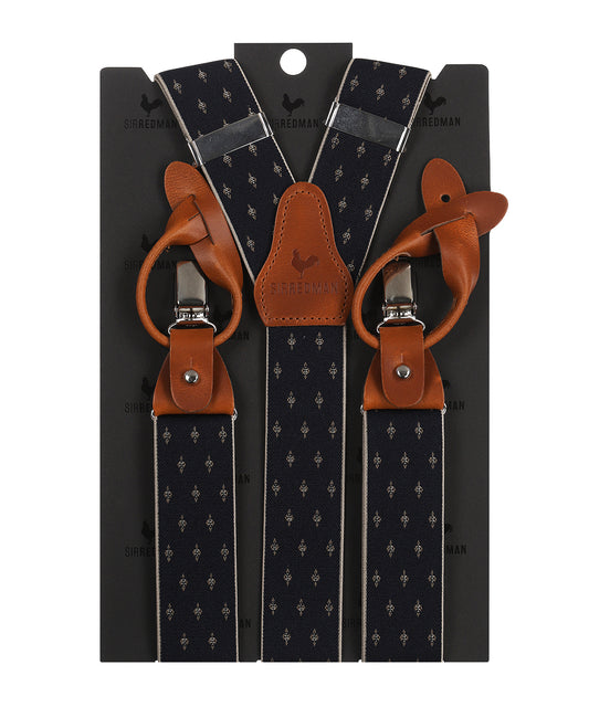 Luxury leather suspenders with clips and tabs | Blue