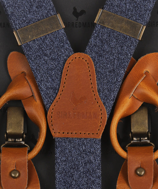 Luxe Bretels Clip/Leer | Denim melange