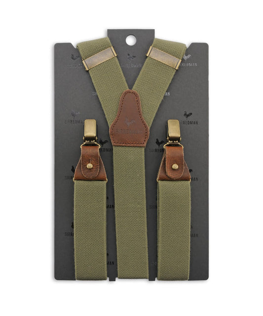 Luxury leather suspenders with clips and tabs | Green