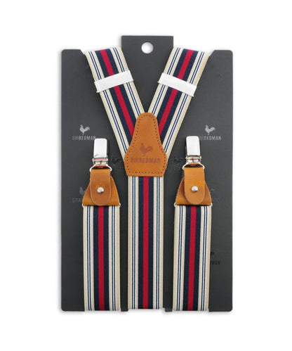 Luxe Bretels Clip/Leer | Navy/Rood/Wit streep