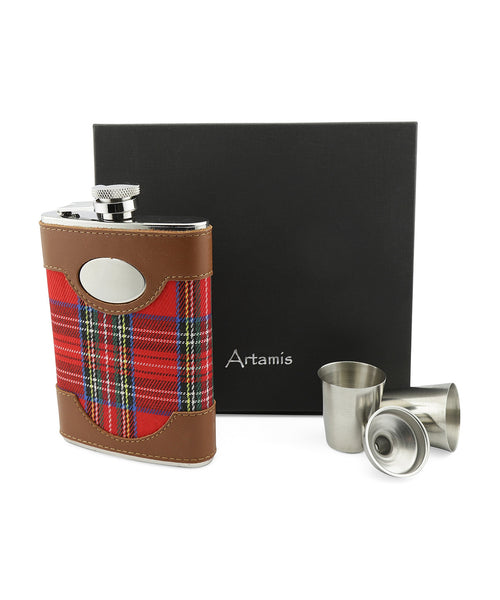 Tartan Flask with Funnel and Cups 8oz | Rood