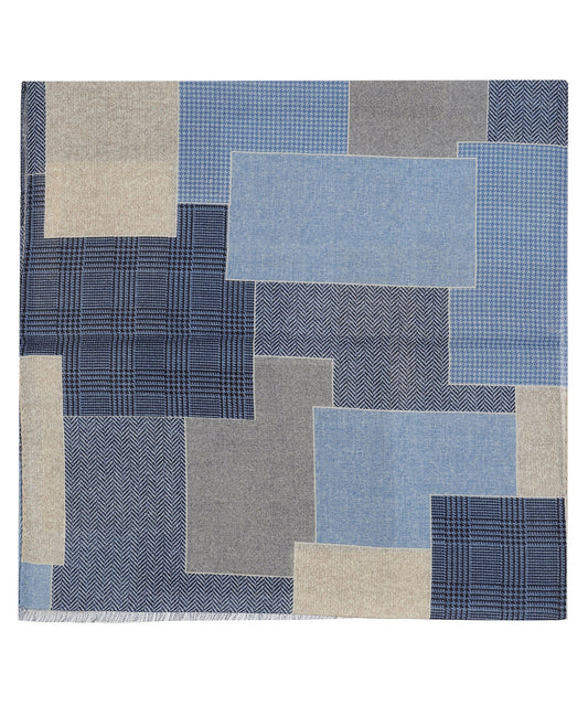Sjaal Patchwork Wol | Grijs Blauw