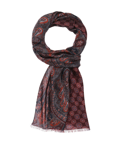 Sjaal 100%Wol | Bordeaux Grijs Paisley Print
