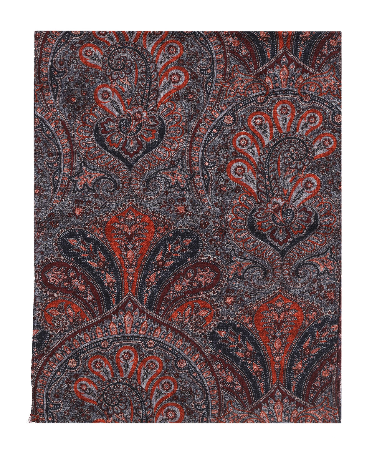 Sjaal 100%Wol | Bordeaux Grijs Paisley Print