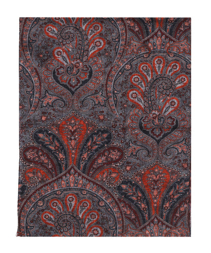 Sjaal 100%Wol | Bordeaux Grijs Paisley Print