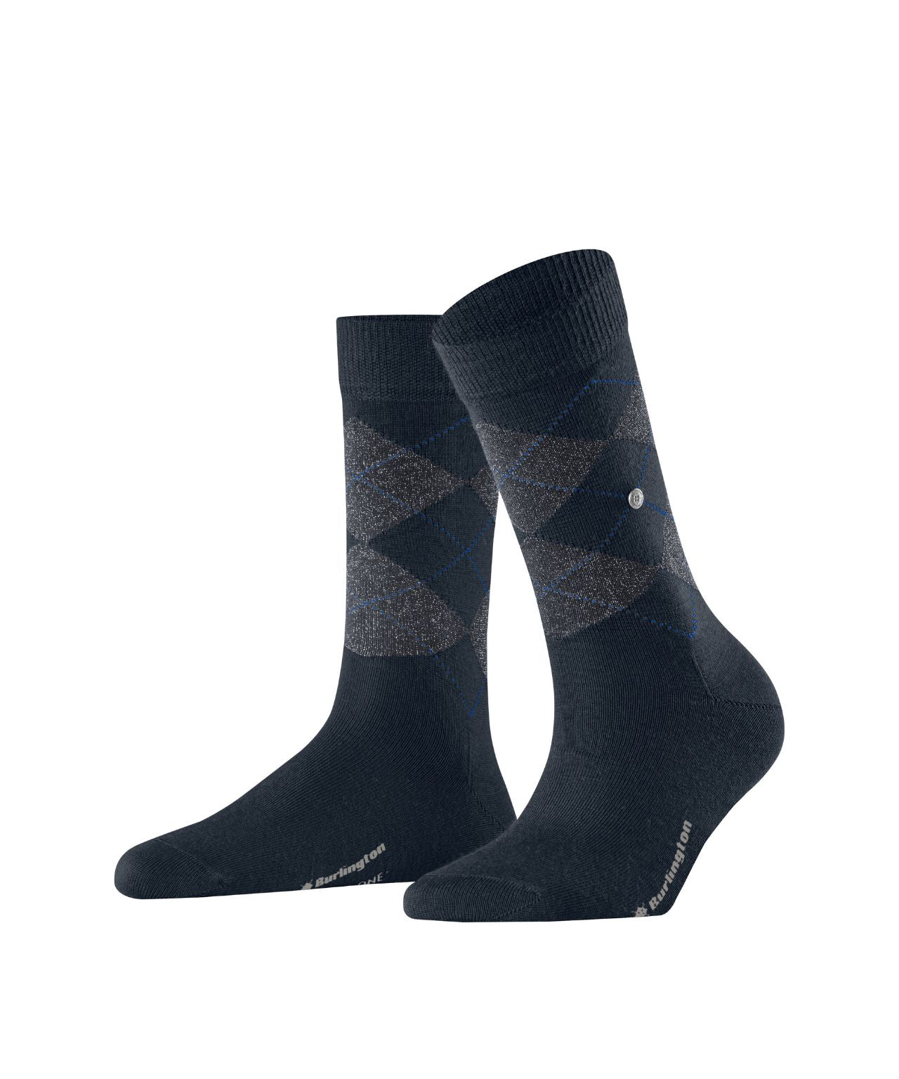 Marylebone Lurex Sokken | Dark Navy/Grey diamond check