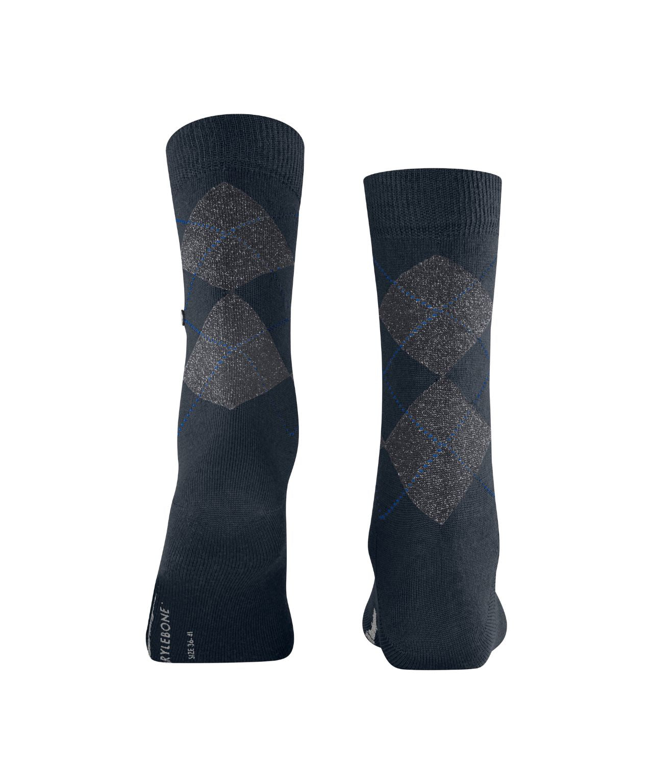 Marylebone Lurex Sokken | Dark Navy/Grey diamond check