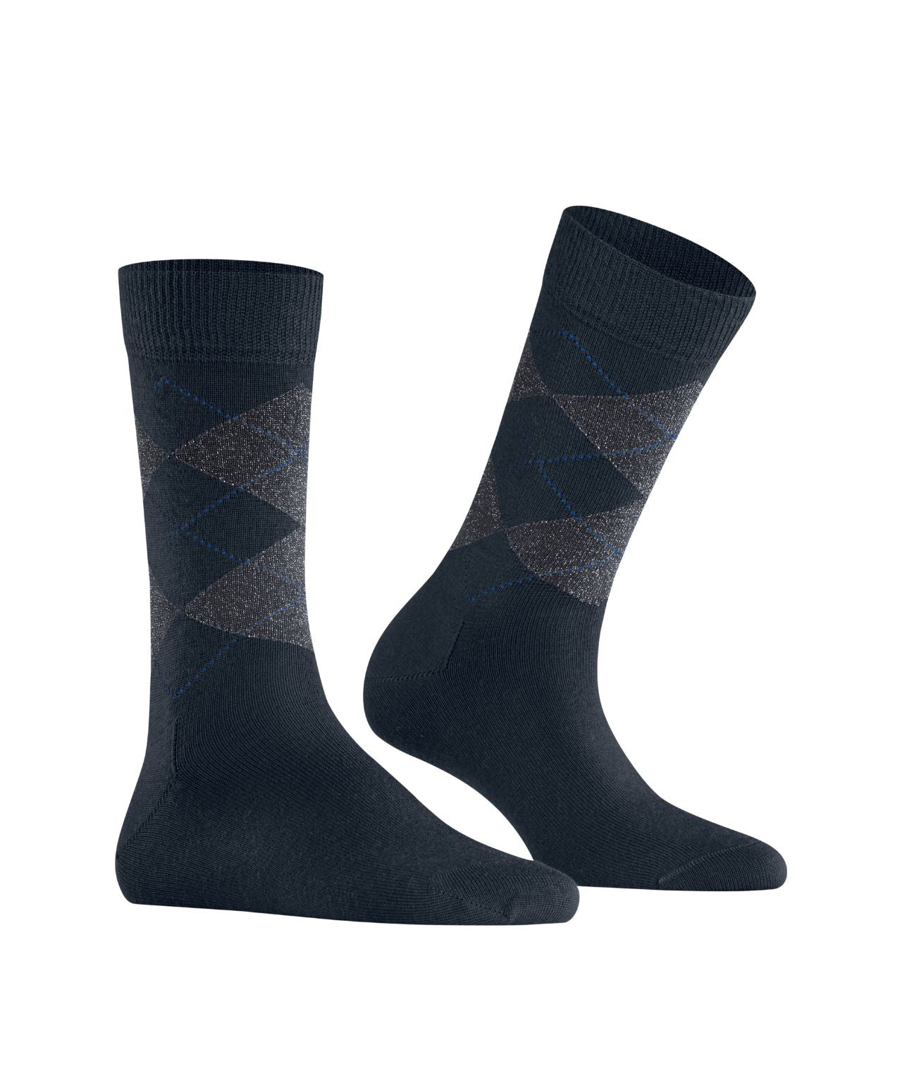 Marylebone Lurex Sokken | Dark Navy/Grey diamond check