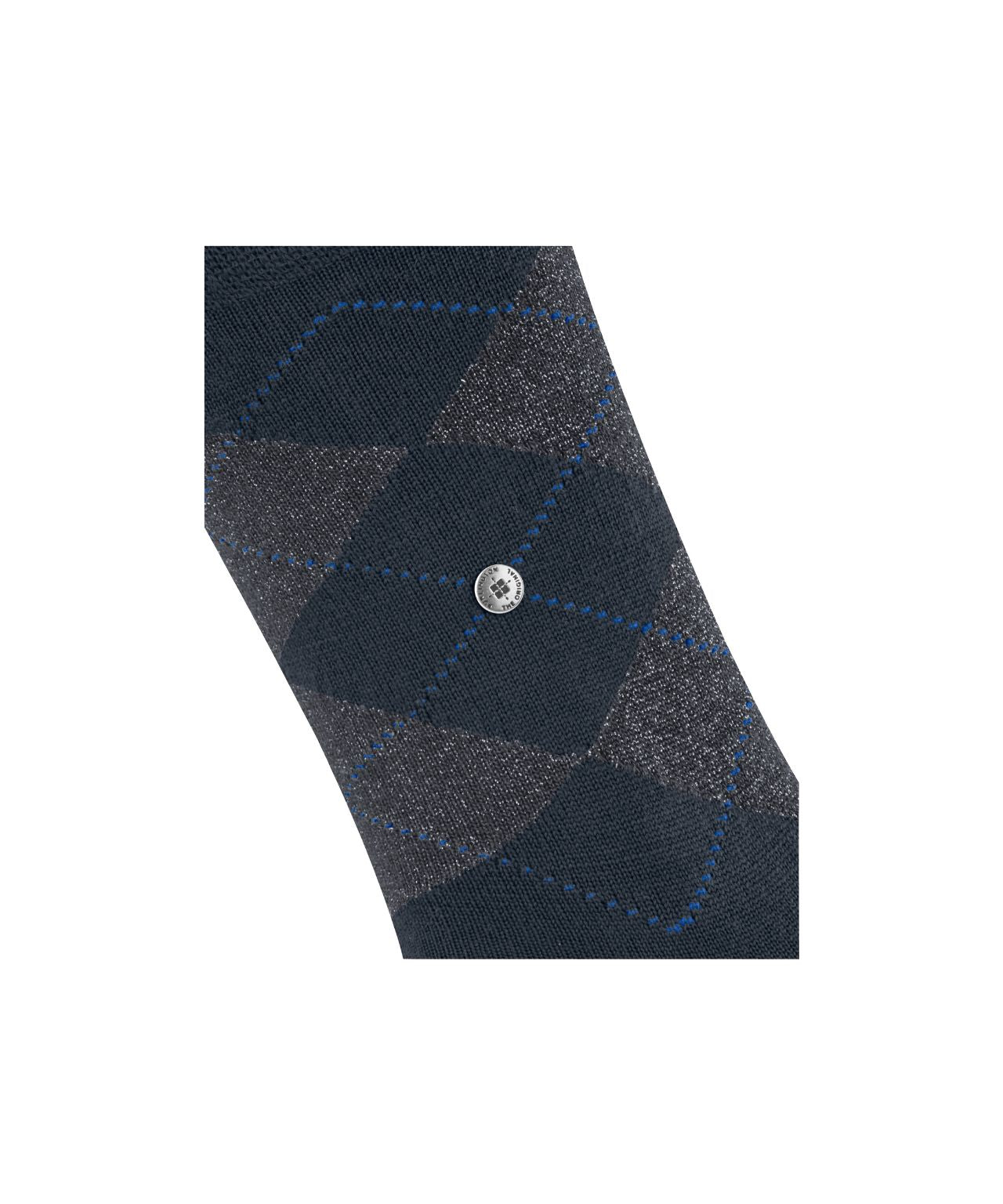 Marylebone Lurex Sokken | Dark Navy/Grey diamond check