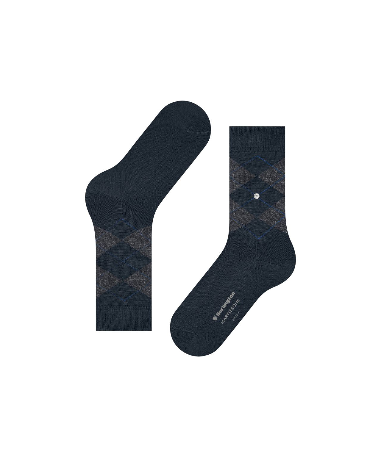 Marylebone Lurex Sokken | Dark Navy/Grey diamond check