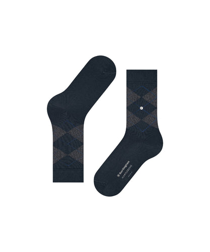 Marylebone Lurex Sokken | Dark Navy/Grey diamond check