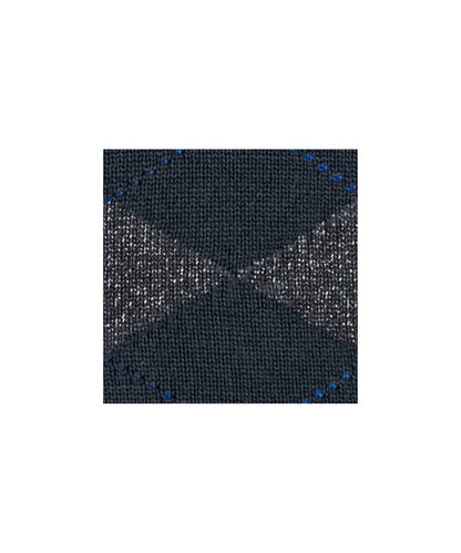 Marylebone Lurex Sokken | Dark Navy/Grey diamond check