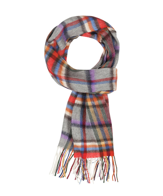 Wol Cashmere Sjaal | Grijs Rood Multi