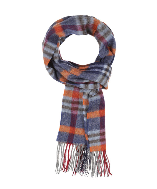 Wol Cashmere Sjaal | Donkerblauw Oranje Multi