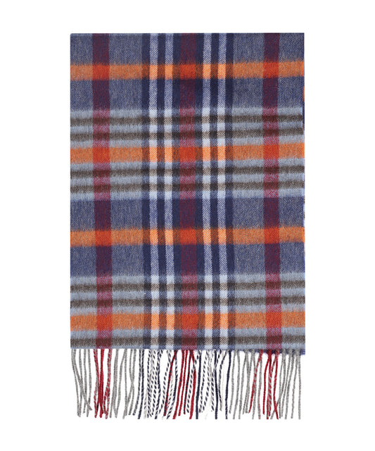 Wol Cashmere Sjaal | Donkerblauw Oranje Multi