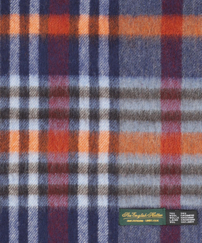 Sjaal Wol/Cashmere 30X190 | Donkerblauw Oranje Multi