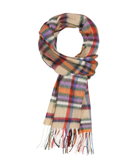 Wool Cashmere Scarf | Light Brown Blue Multi