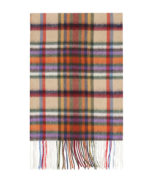 Wool Cashmere Scarf | Light Brown Blue Multi