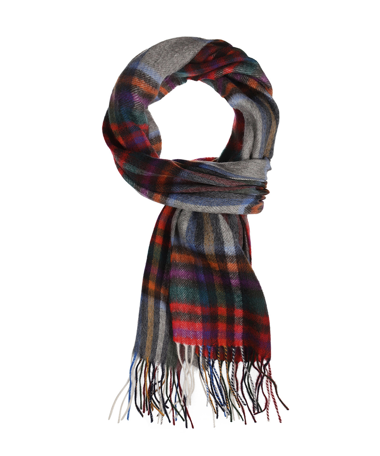 Sjaal Wol/Cashmere 30X190 | Grijs Rood Multi
