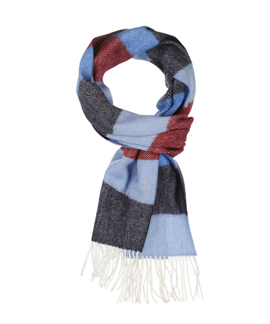 Sjaal 100% Wol | Blauw Bordeaux Blok