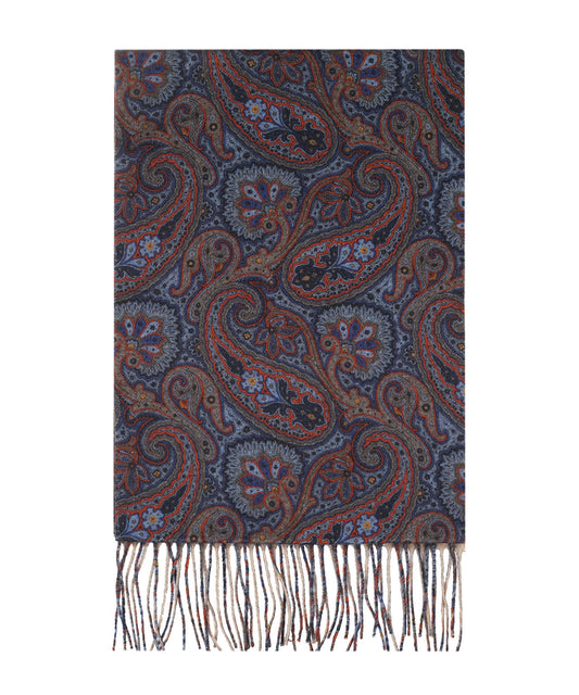 Sjaal Wol 30X180 cm | Navy Rood Paisley