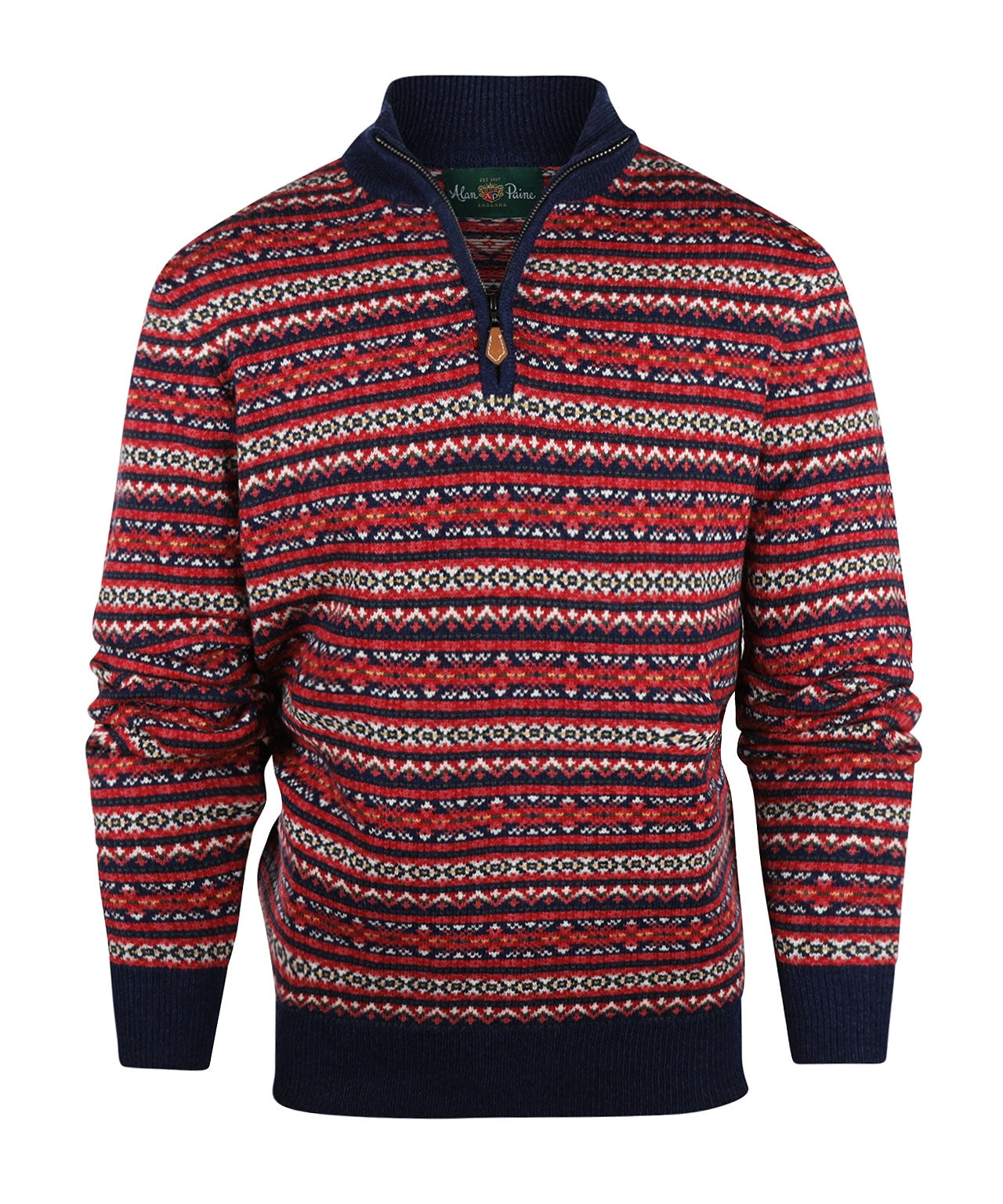 Fairisle Polo Pullover | Indigo Base/Red Design