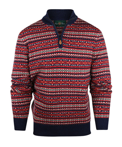 Fairisle Polo Pullover | Indigo Base/Red Design