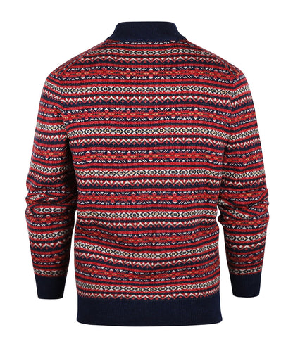 Fairisle Polo Pullover | Indigo Base/Red Design