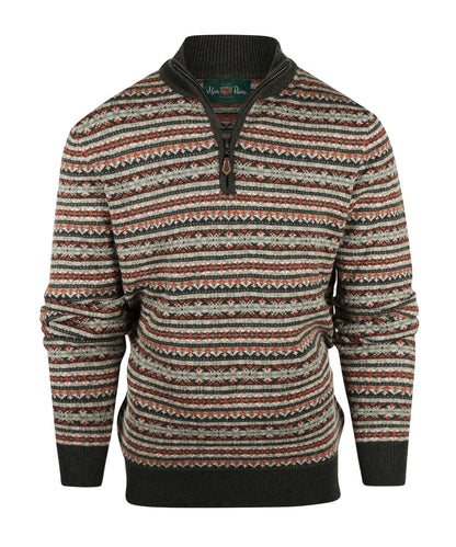 Fairisle Polo Pullover | Seaweed Base/Oranje Design