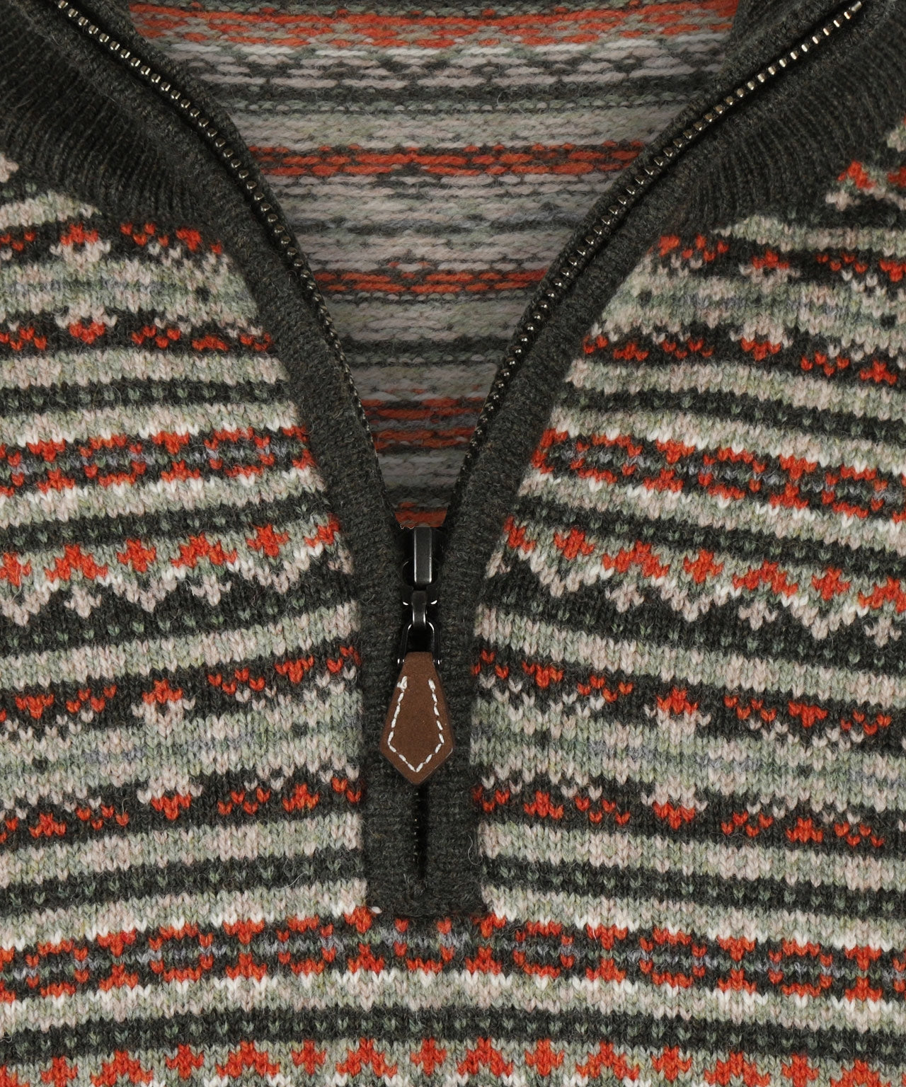 Fairisle Polo Pullover | Seaweed Base/Oranje Design