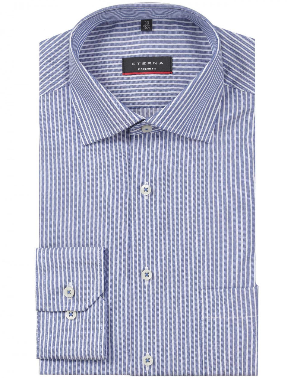 Shirt Katoen | Donkerblauw/Wit mini streep