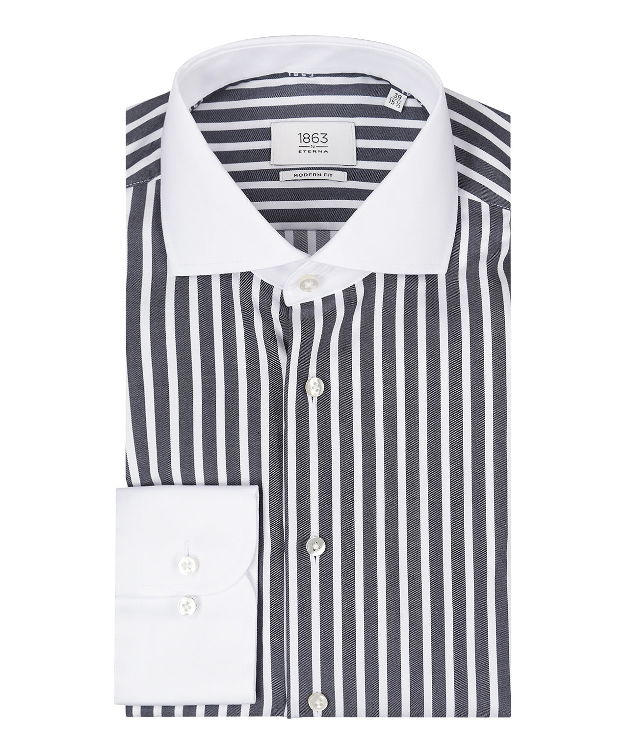 Shirt katoen | Navy streep  Wit Boord