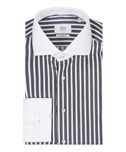 Shirt katoen | Navy streep  Wit Boord