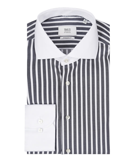 Shirt katoen | Navy streep  Wit Boord