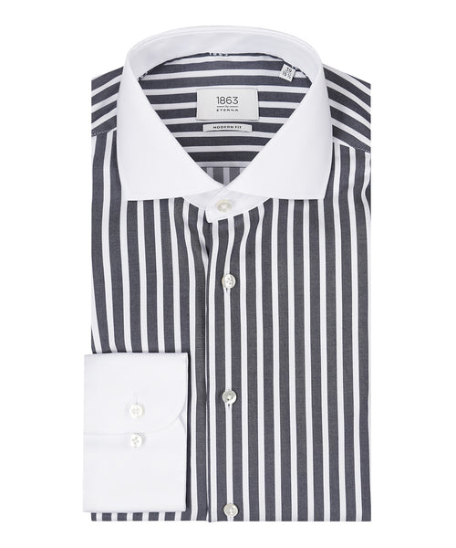 Overhemd gestreept semi spread boord | Blauw