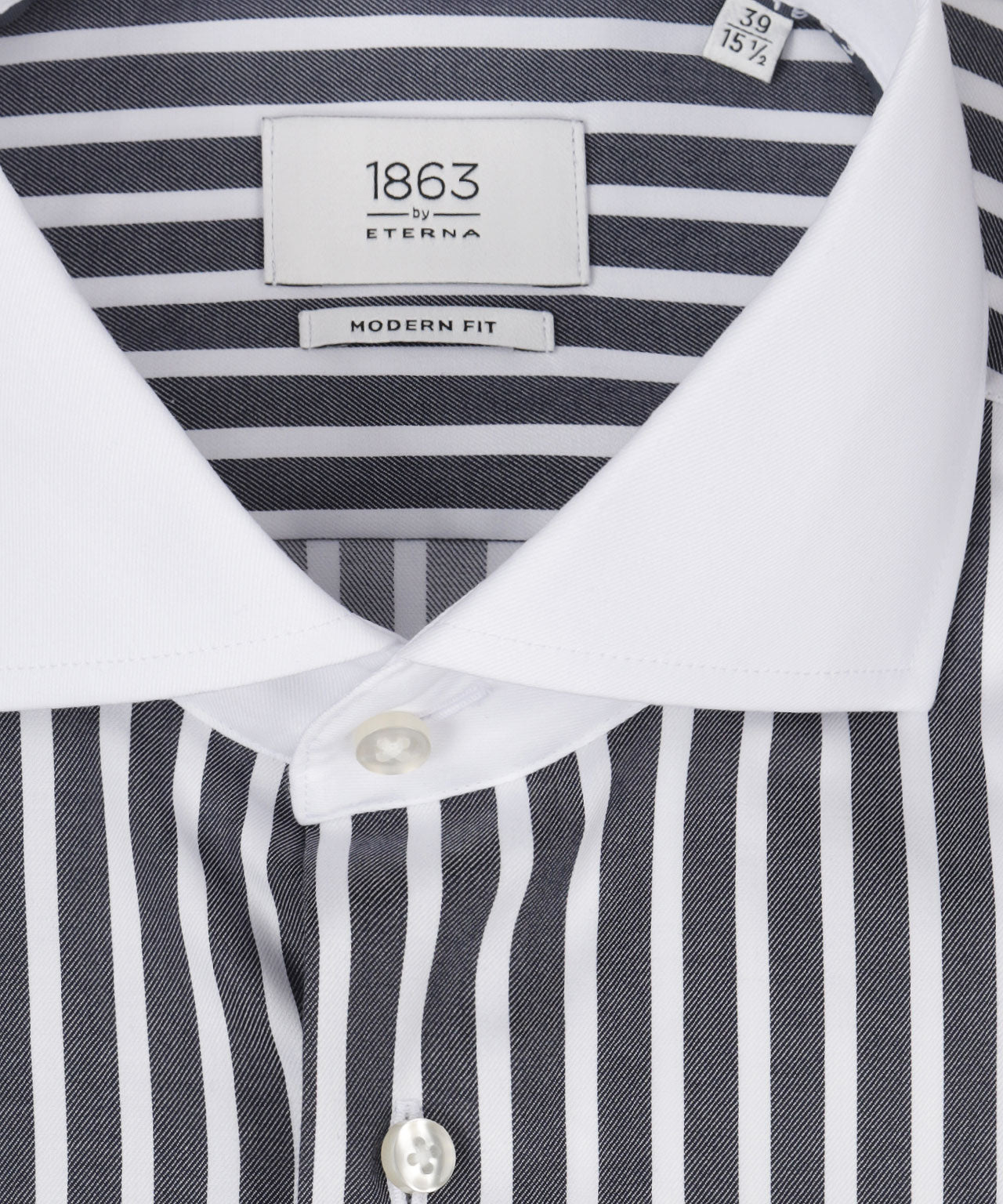 Shirt katoen | Navy streep  Wit Boord