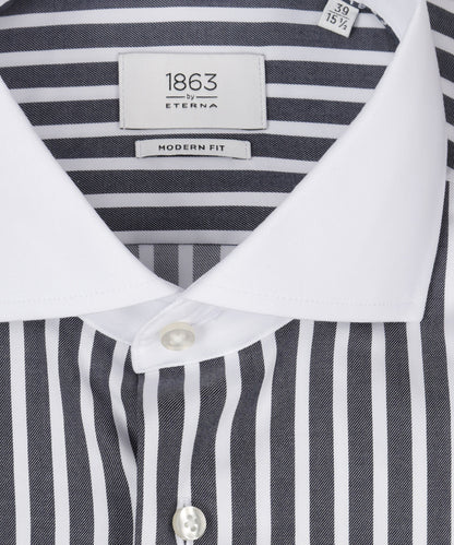 Shirt katoen | Navy streep  Wit Boord