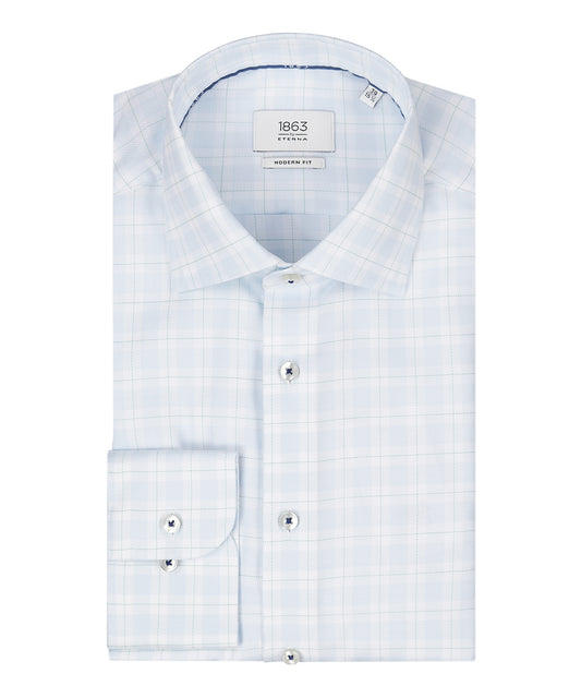 Shirt katoen | Combi ruit Lichtblauw/Wit