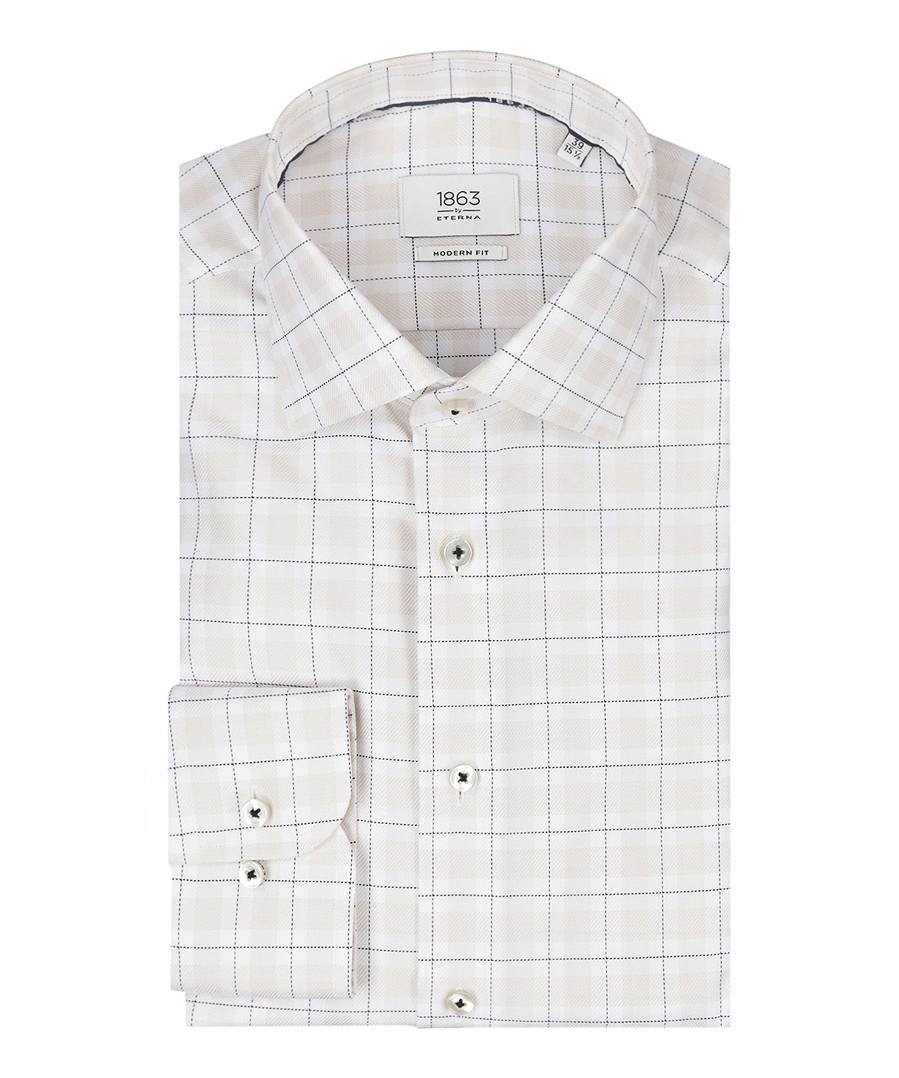 Striped shirt with semi-spread collar | Brown