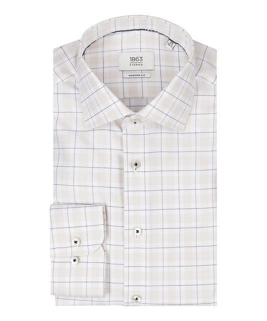 Striped shirt with semi-spread collar | Brown