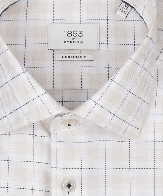 Striped shirt with semi-spread collar | Brown