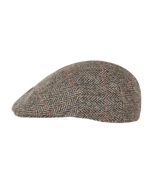 Jockey Tweed Cap | Beige Herringbone Overcheck