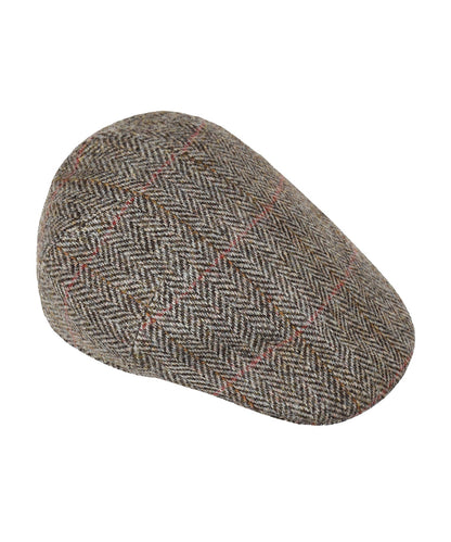 Jockey Tweed Cap | Beige Herringbone Overcheck